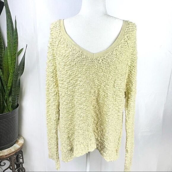 FREE PEOPLE Medium Yellow Popcorn Oversized Long Sleeve Hi Lo Cotton Sweater - Picture 12 of 12